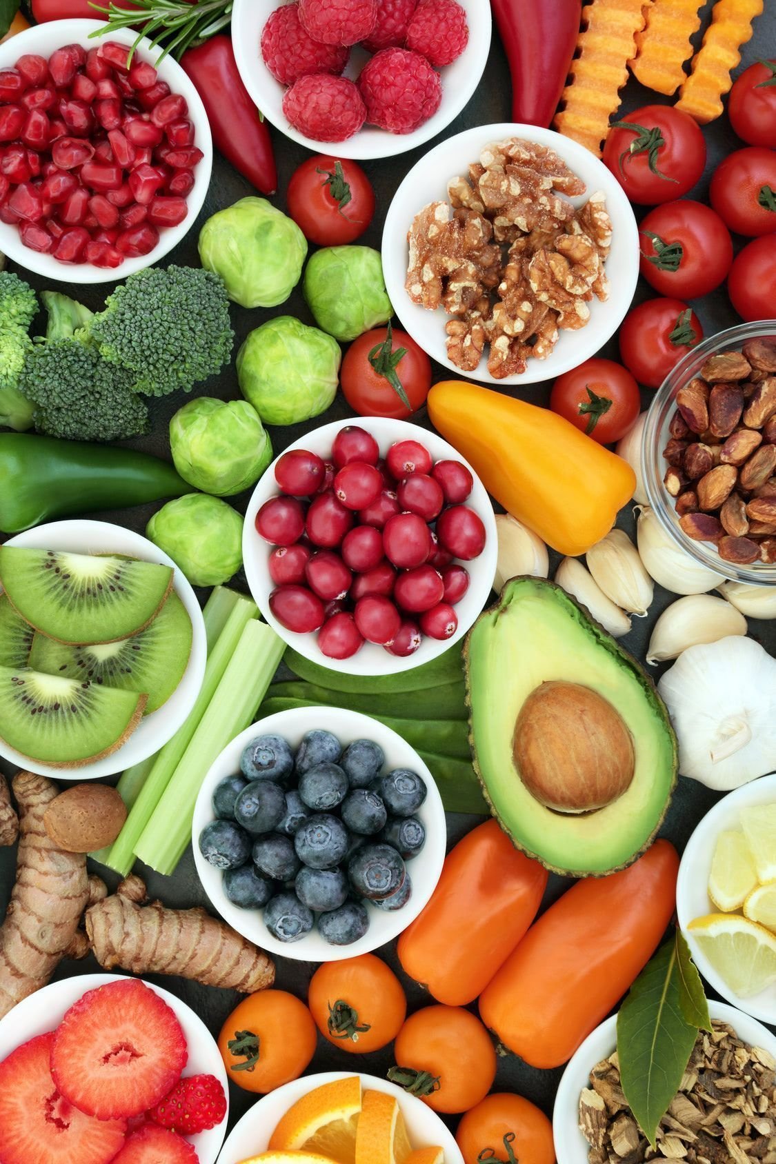 nutri Varietat de fruites, verdures i fruita seca.